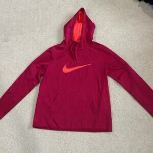 Nike Hoodie Sweatshirt Dri-Fit Hooded Long Sleeve Red Orange Athleisure Mens M